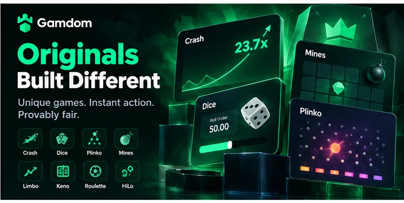 Gamdom Originals including Crash, Dice, Plinko, Mines and more